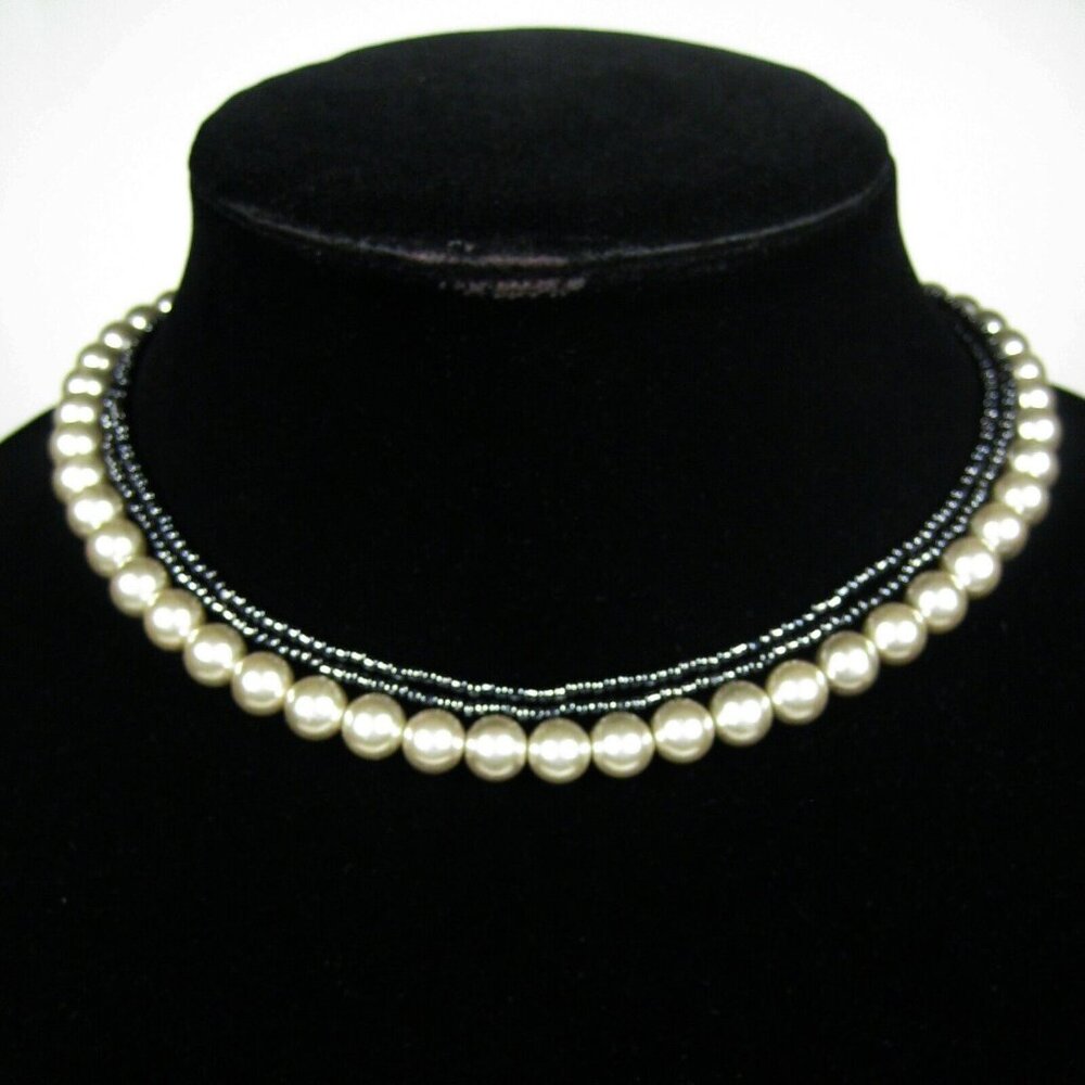 Collar Necklace 15 inch Silvertone Jewelry Women Gray Faux Pearl Classic Choker